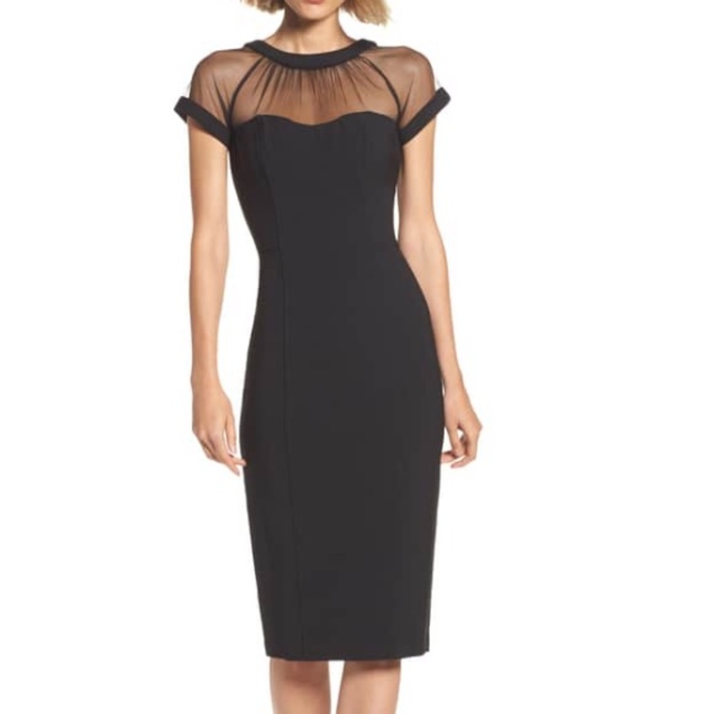 Illusion Yoke Crepe Sheath Dress